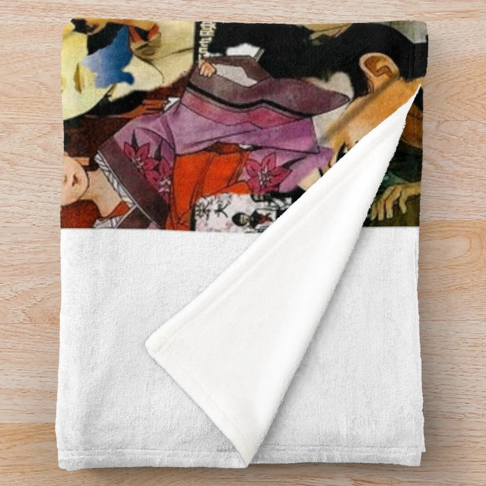 Millennium Actress-themed plush blanket with collage design