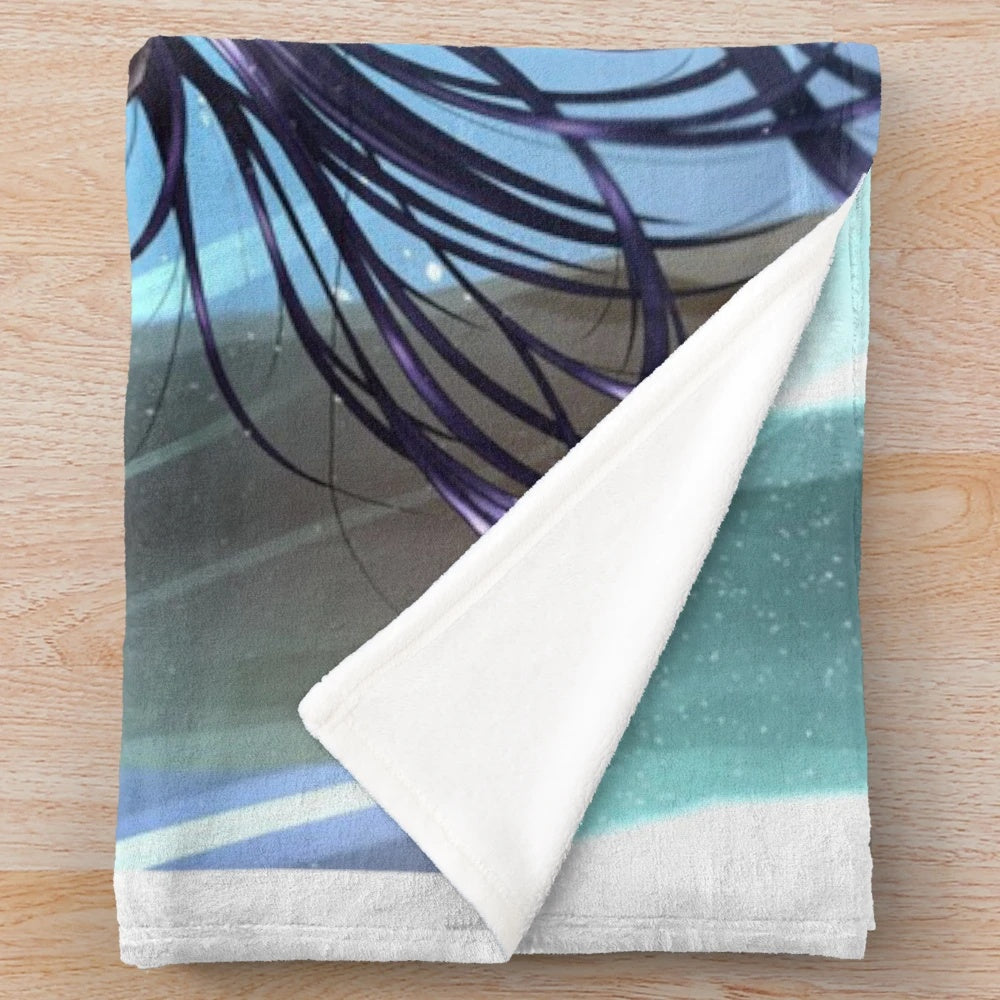 Soft and plush anime-themed blanket featuring the character Albedo from the series Overlord
