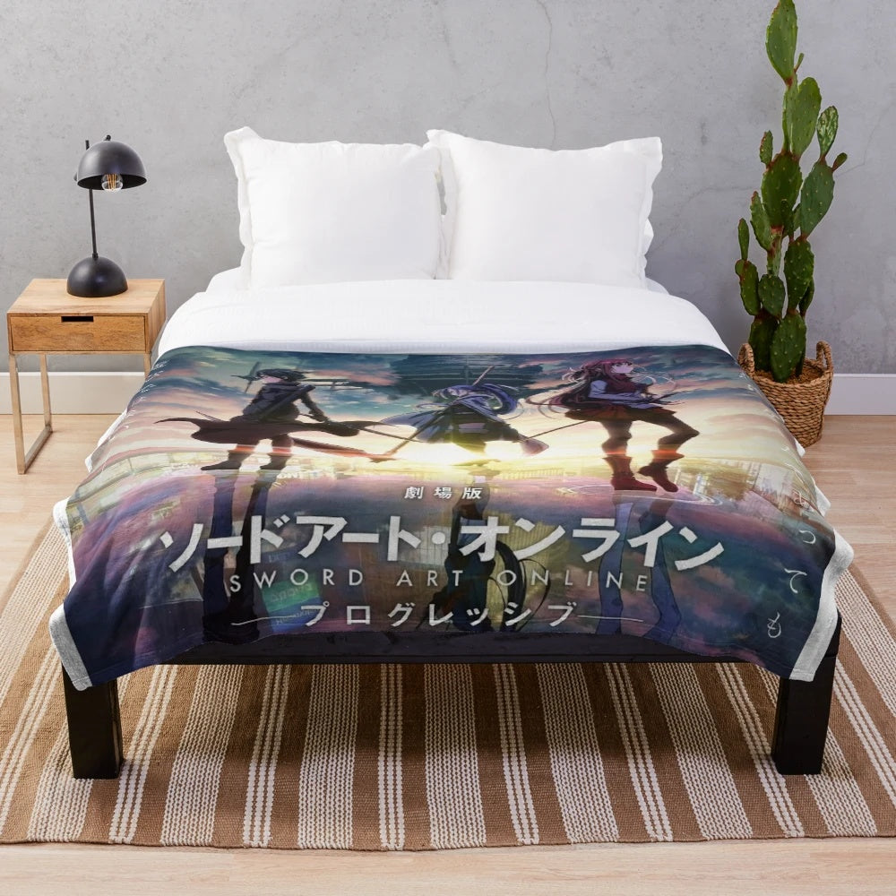 Soft and snuggly anime-inspired plush blanket with Japanese sword and waifu design