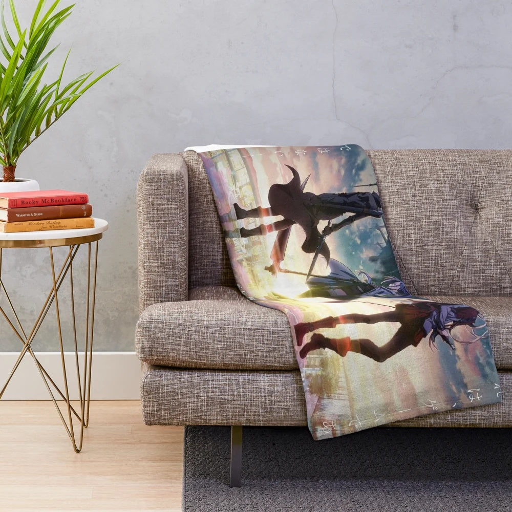 Soft and snuggly anime-inspired plush blanket with Japanese sword and waifu design
