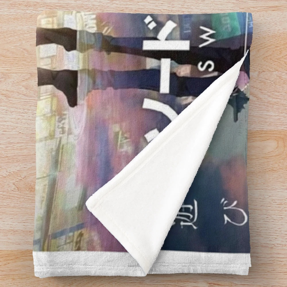 Soft and snuggly anime-inspired plush blanket with Japanese sword and waifu design