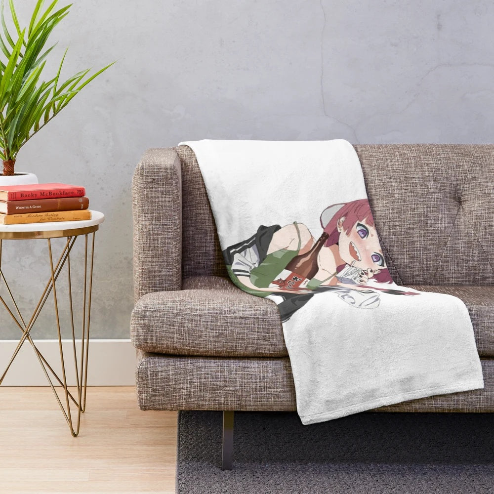 Anime-inspired plush blanket featuring the character Kikuri Hiroi Bocchi from the series Bocchi The Rock