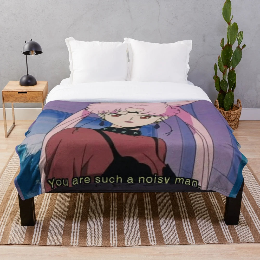 Anime-themed plush blanket with dark aesthetic design