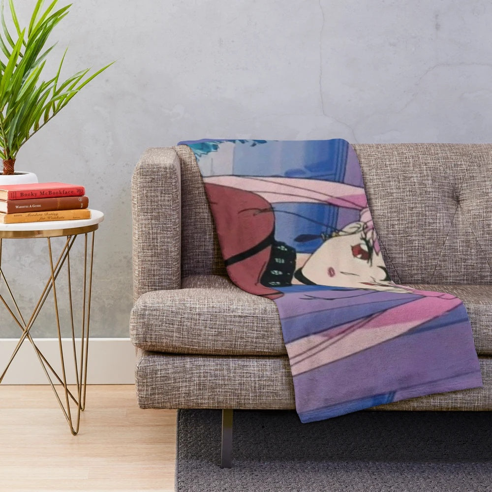 Anime-themed plush blanket with dark aesthetic design