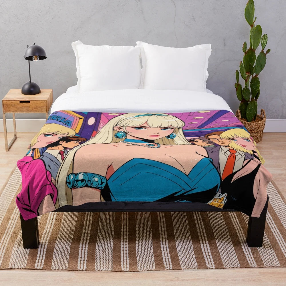 Soft and cuddly plush blanket featuring adorable anime-style girls in a cinema setting