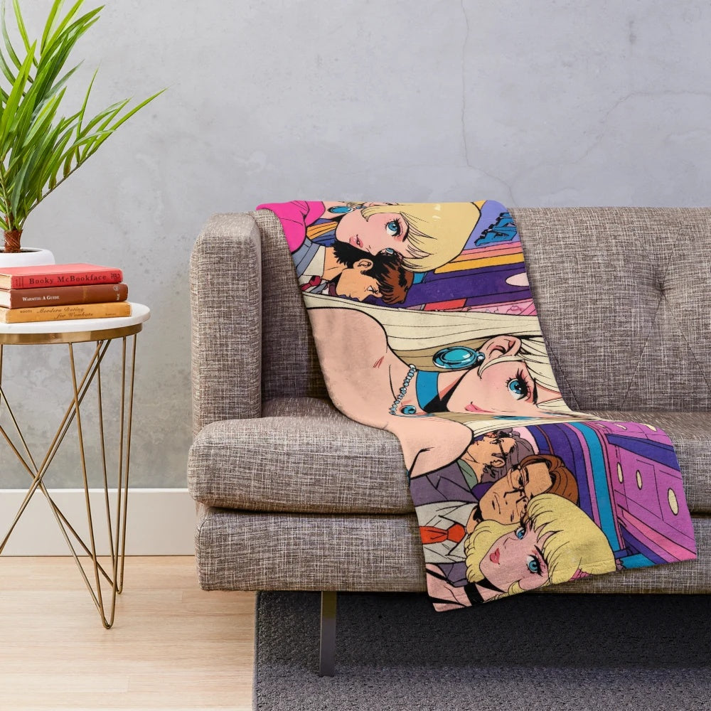 Soft and cuddly plush blanket featuring adorable anime-style girls in a cinema setting