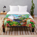Anime-inspired plush blanket featuring a cozy campfire scene
