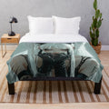 Anime-inspired plush blanket featuring a girl with white hair and a gothic, grunge aesthetic