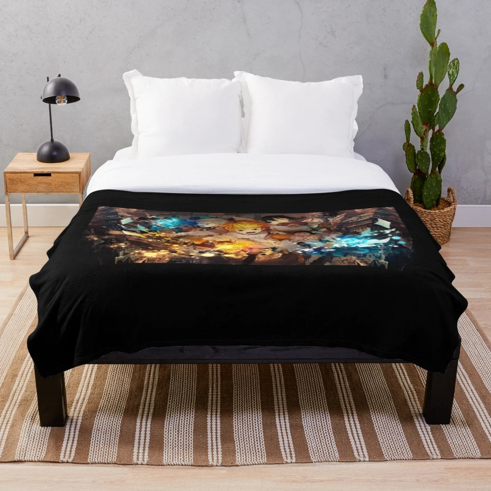 Cozy anime-inspired plush blanket featuring fan art design