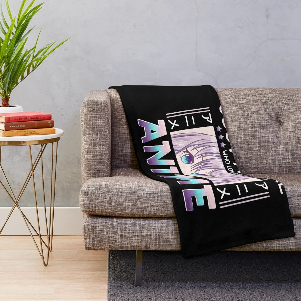 Anime-inspired plush blanket with kawaii design