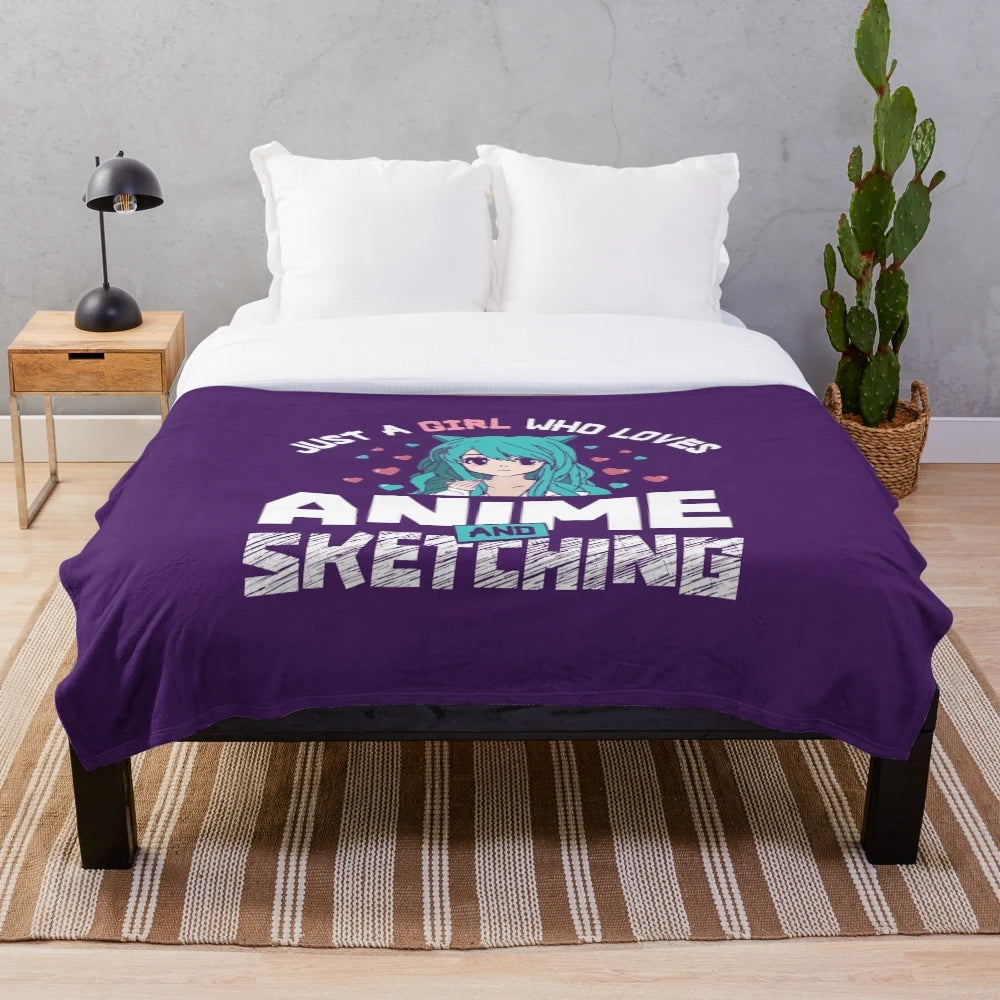 Anime-inspired plush blanket featuring cute anime girl design