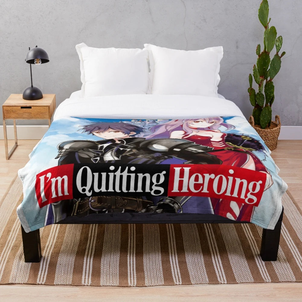 Soft anime-themed plush blanket featuring characters from "I'm Quitting Heroing