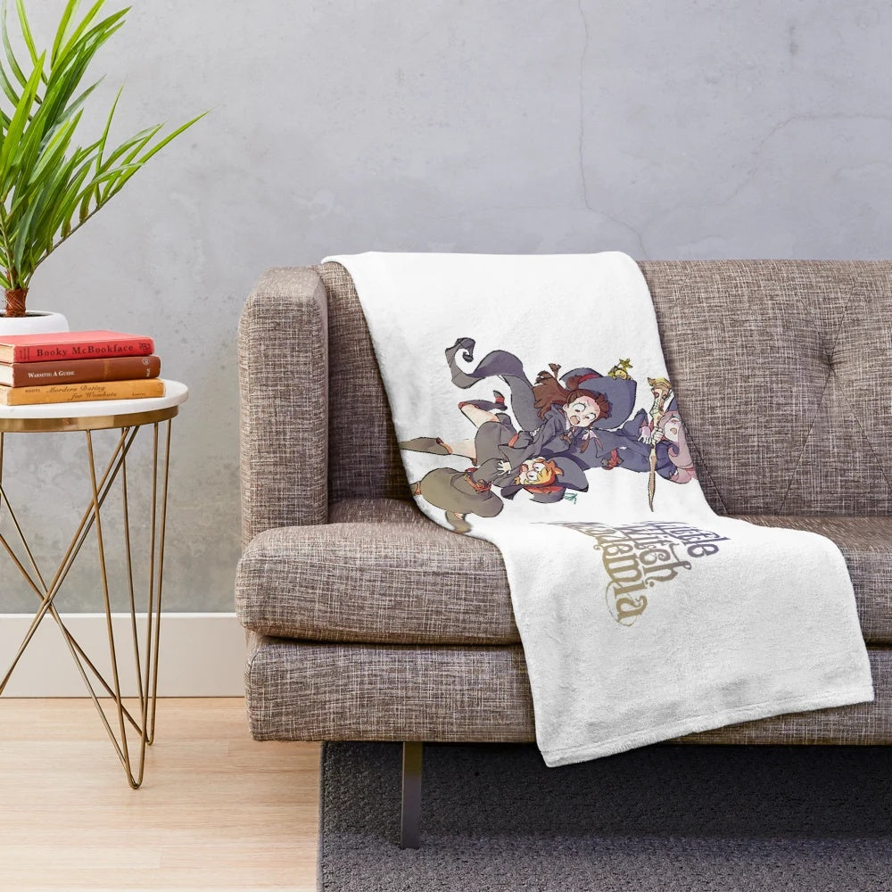 Little Witch Academia-themed plush blanket with cute characters