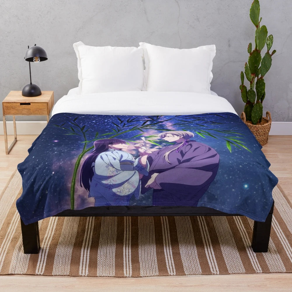 Anime-inspired plush blanket featuring the characters from the popular series "My Happy Marriage