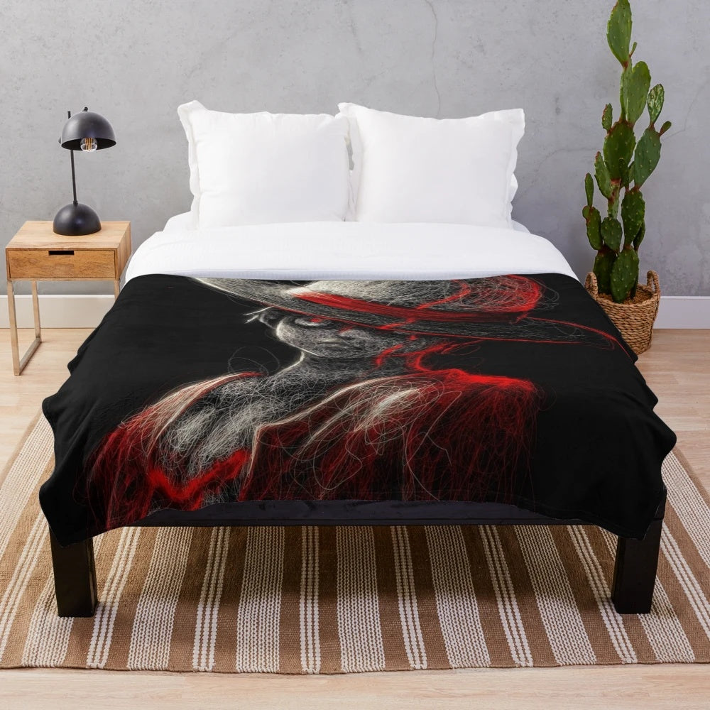 Anime-inspired plush blanket featuring Monkey D. Luffy from One Piece