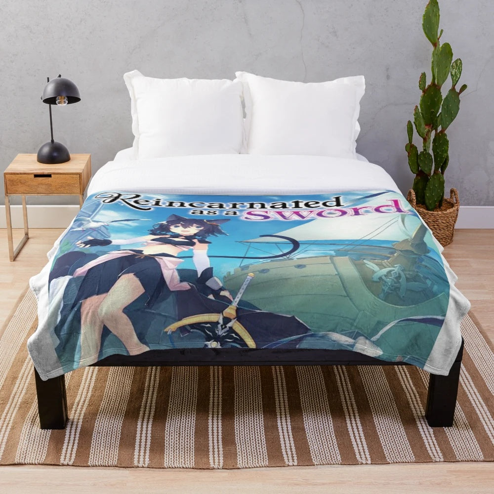Reincarnated As A Sword plush blanket with fantasy sword design