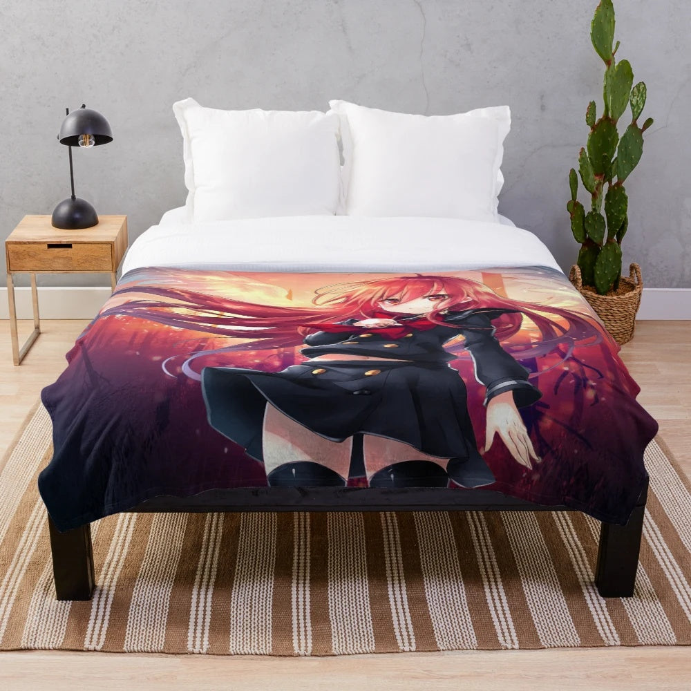 Shakugan no Shana themed plush blanket featuring the anime character Shana