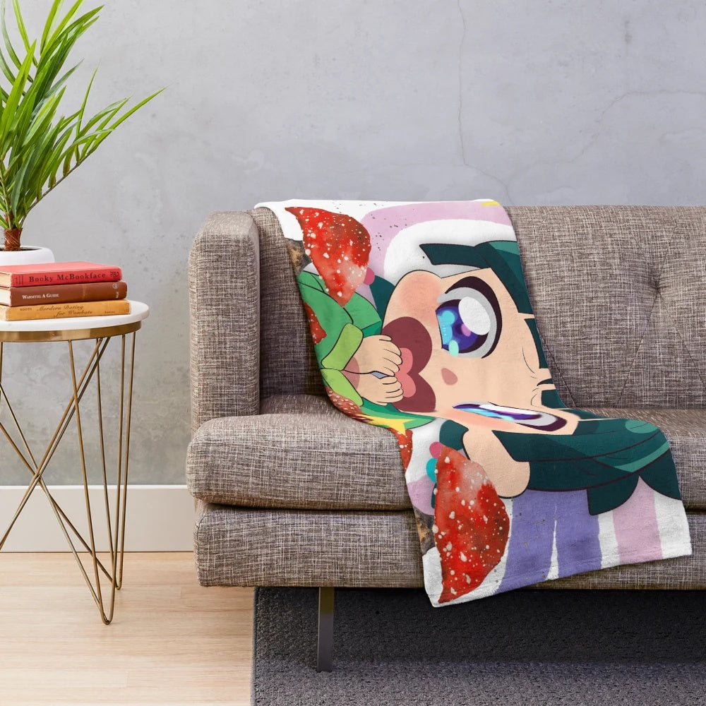Soft, pink plush blanket featuring Maomao from the anime series The Apothecary Diaries