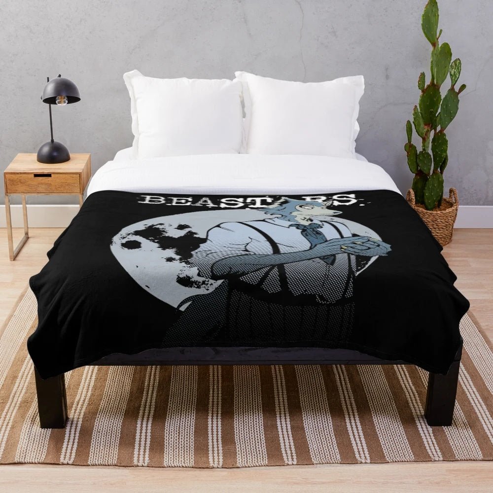 Beastars plush blanket featuring anime characters in a full moon animal design