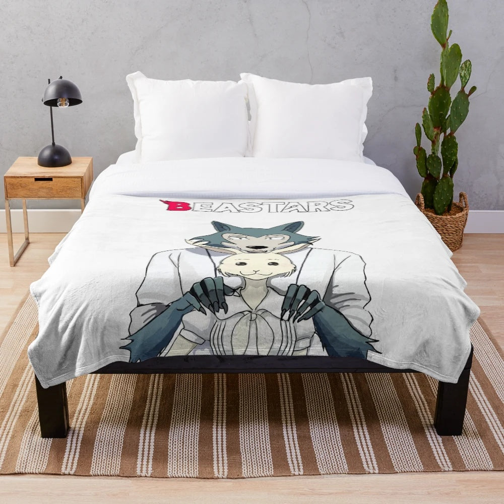 Soft plush blanket featuring characters Legoshi and Haru from the anime Beastars