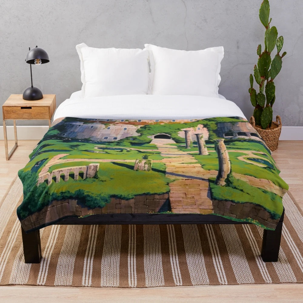 Cozy anime-themed plush blanket featuring nature and landscape elements