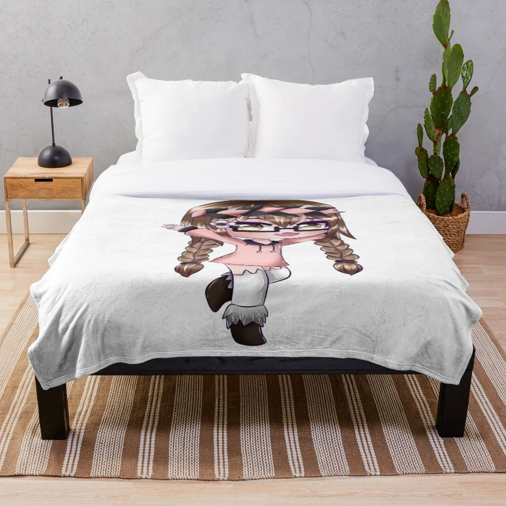 Soft and cuddly plush blanket featuring a cute anime girl in a gacha-style edit design.