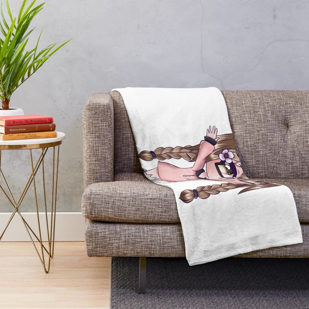 Soft and cuddly plush blanket featuring a cute anime girl in a gacha-style edit design.