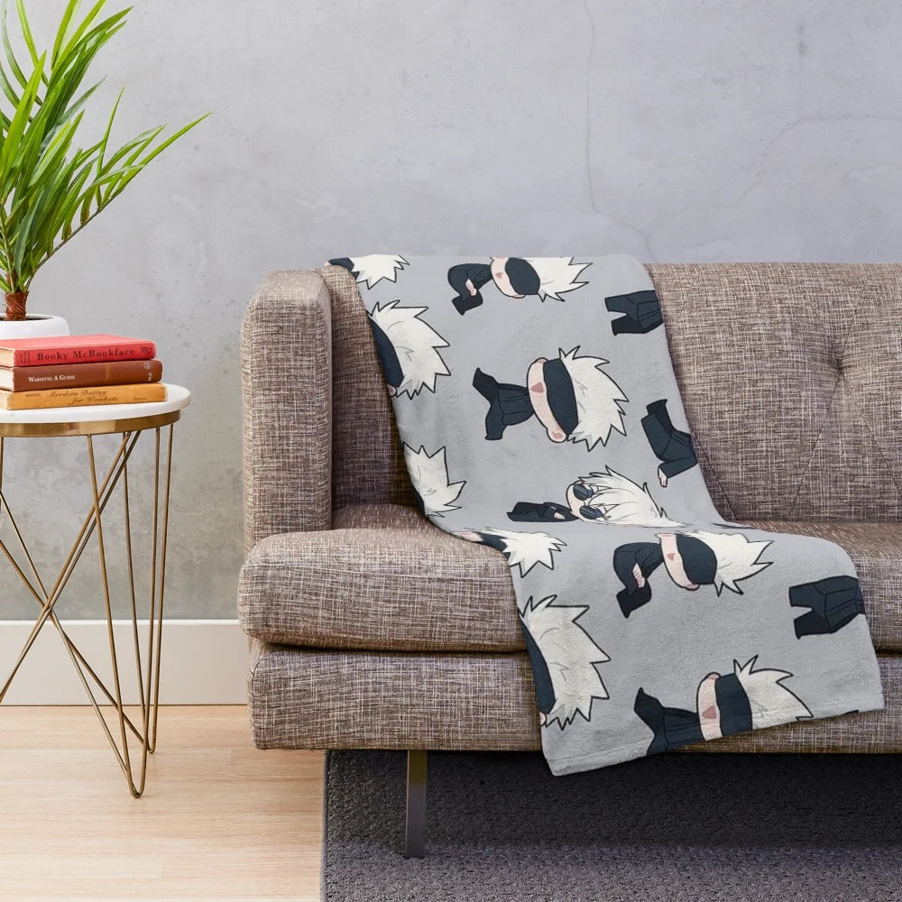 Gojo sensei inspired anime plush blanket with soft, cozy design.