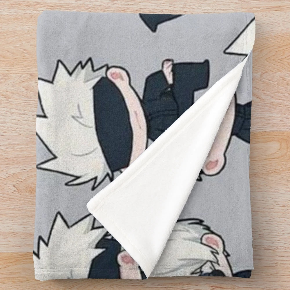 Gojo sensei inspired anime plush blanket with soft, cozy design.