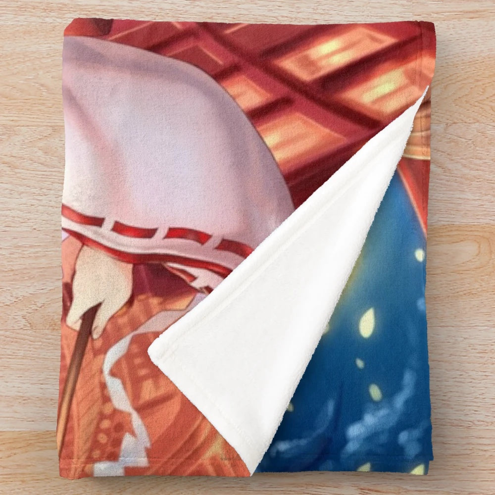 Cozy anime-inspired plush blanket featuring Hakurei Reimu from Touhou Project