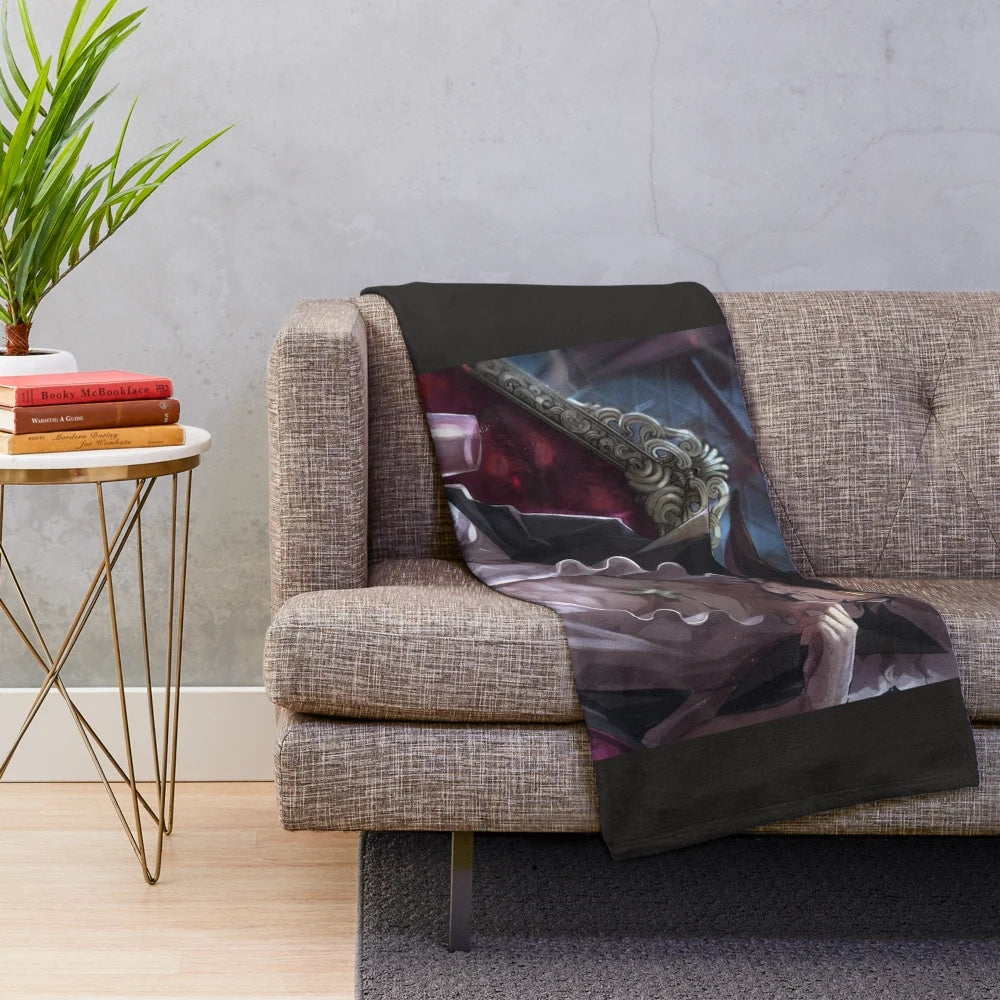Anime plush blanket with cool guy and lone wolf design