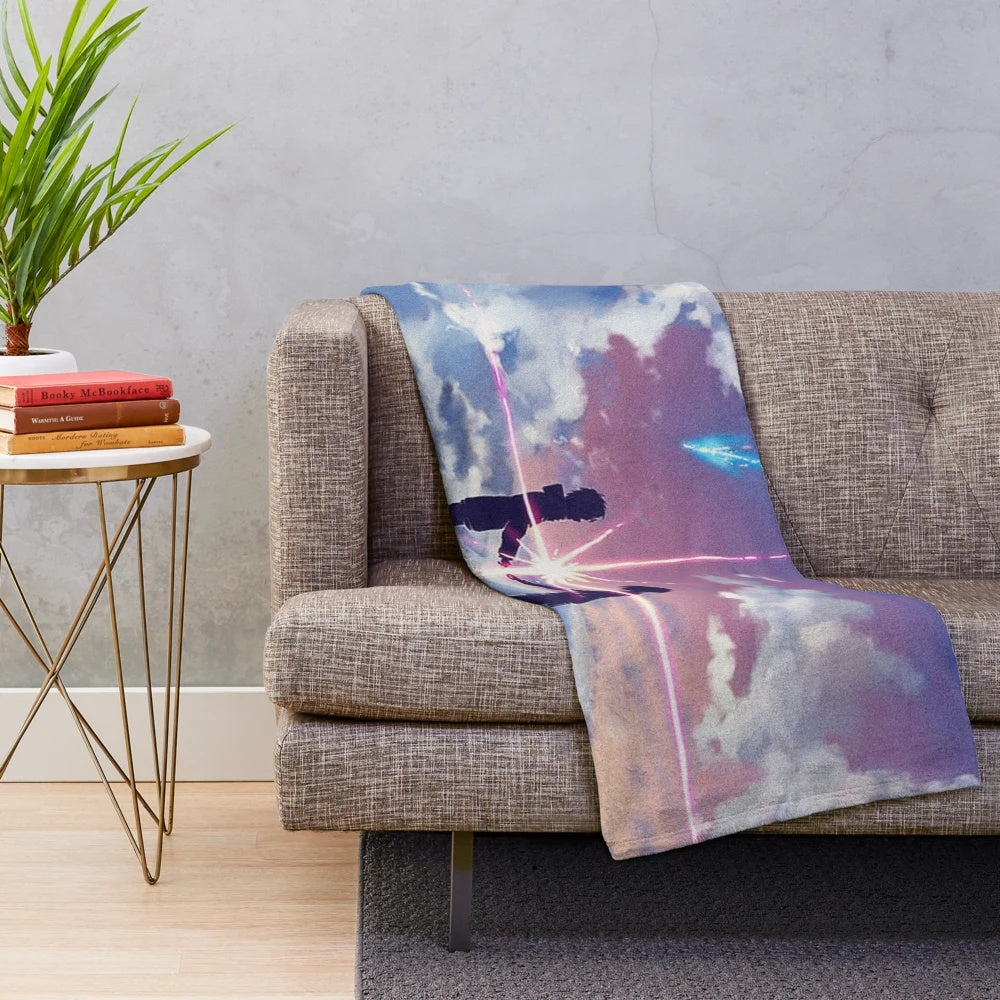 Kimi no na wa inspired anime plush blanket with Taki and Mitsuha characters