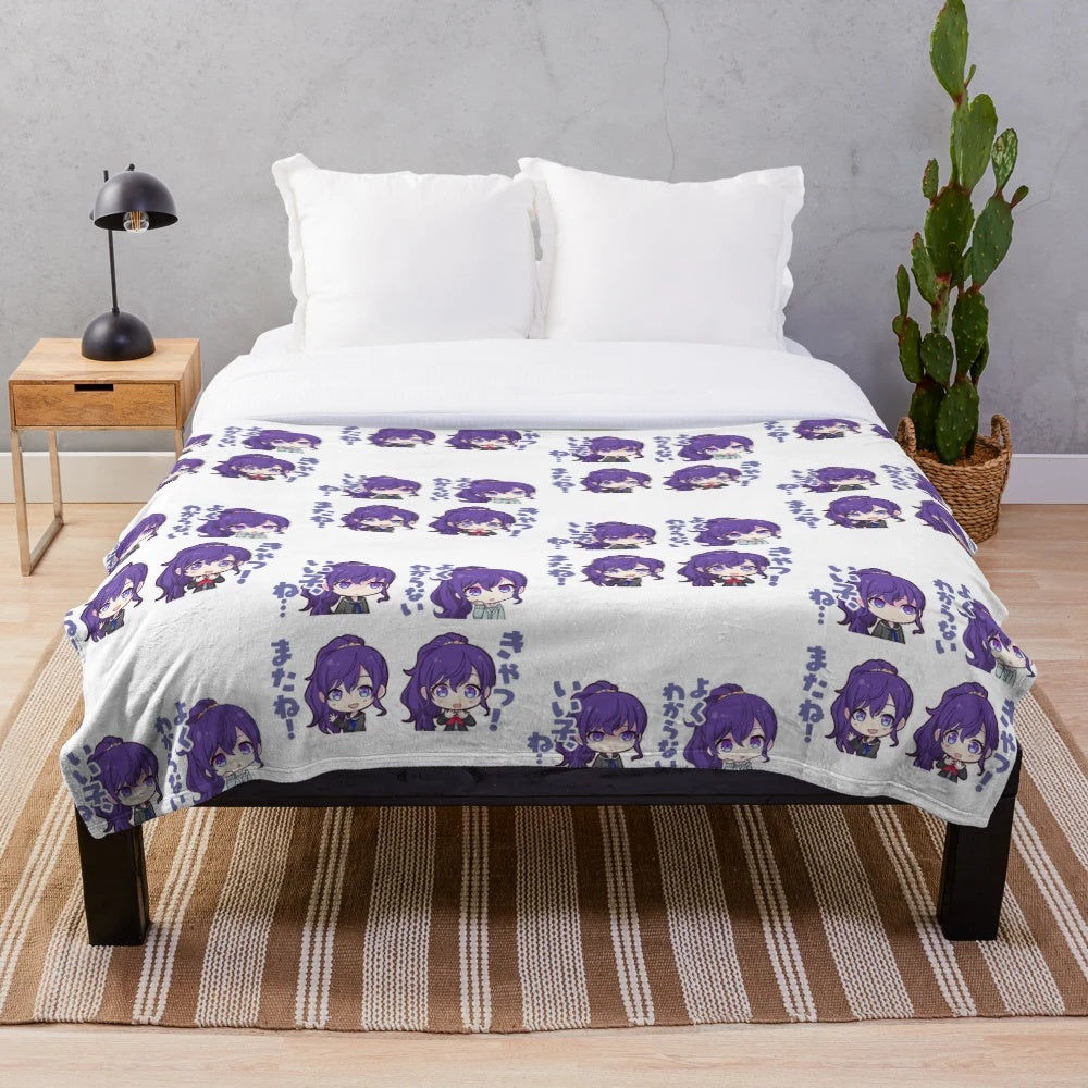 Soft and cuddly anime-inspired plush blanket featuring Mafuyu Asahina from the Project Sekai series