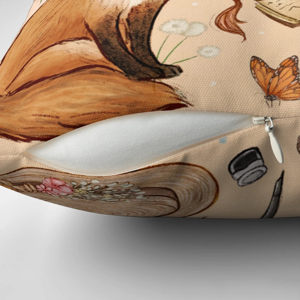 Pillow featuring Anne Shirley of Green Gables and nature motifs