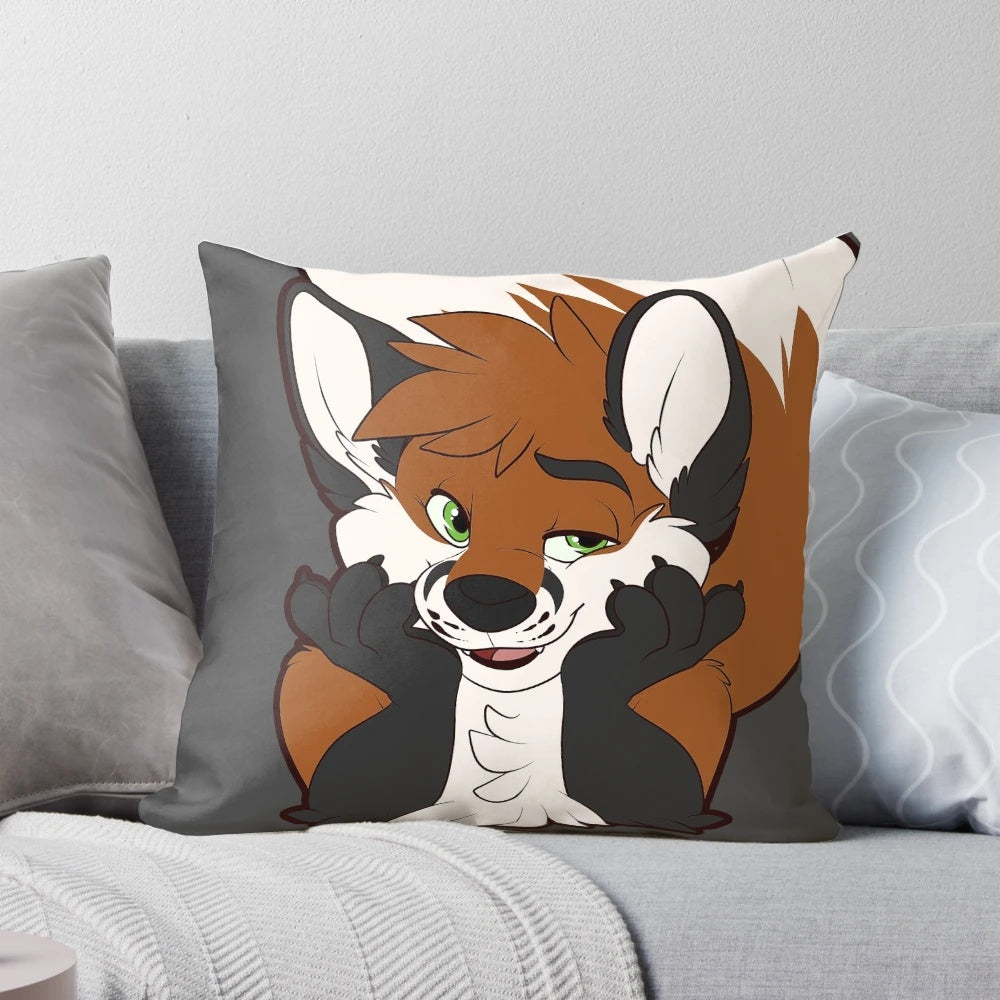Soft, plush pillow in the shape of an anthropomorphic fox character, perfect for cuddling or decorating.