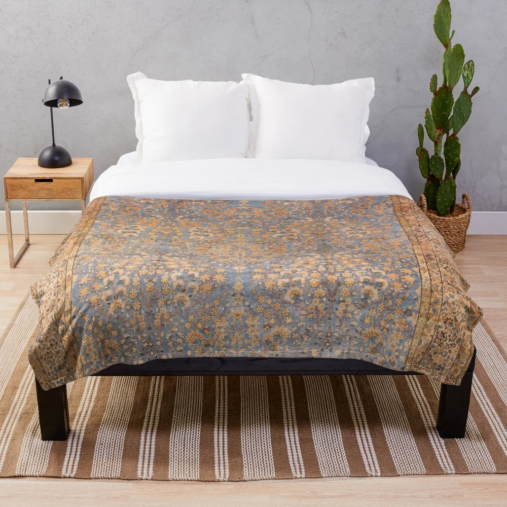 Antique Persian Kirman Rug Inspired Plush Blanket