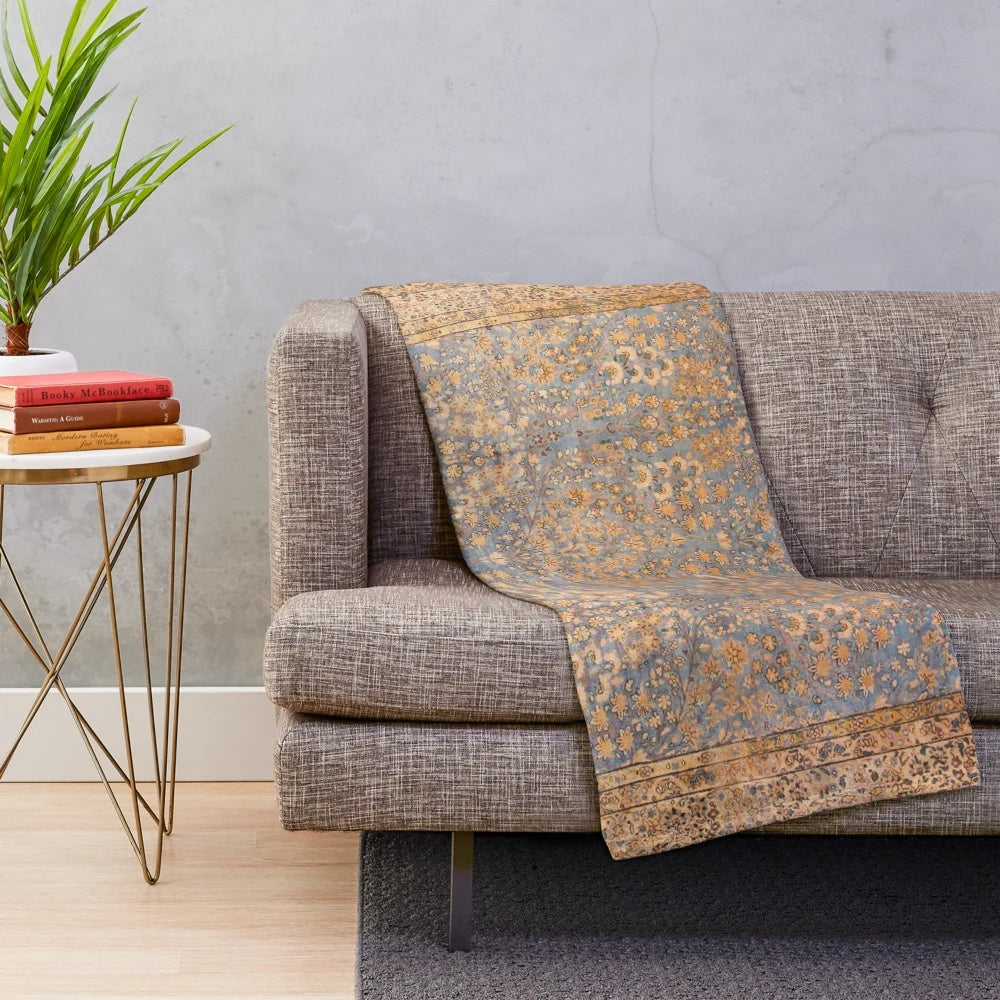 Antique Persian Kirman Rug Inspired Plush Blanket