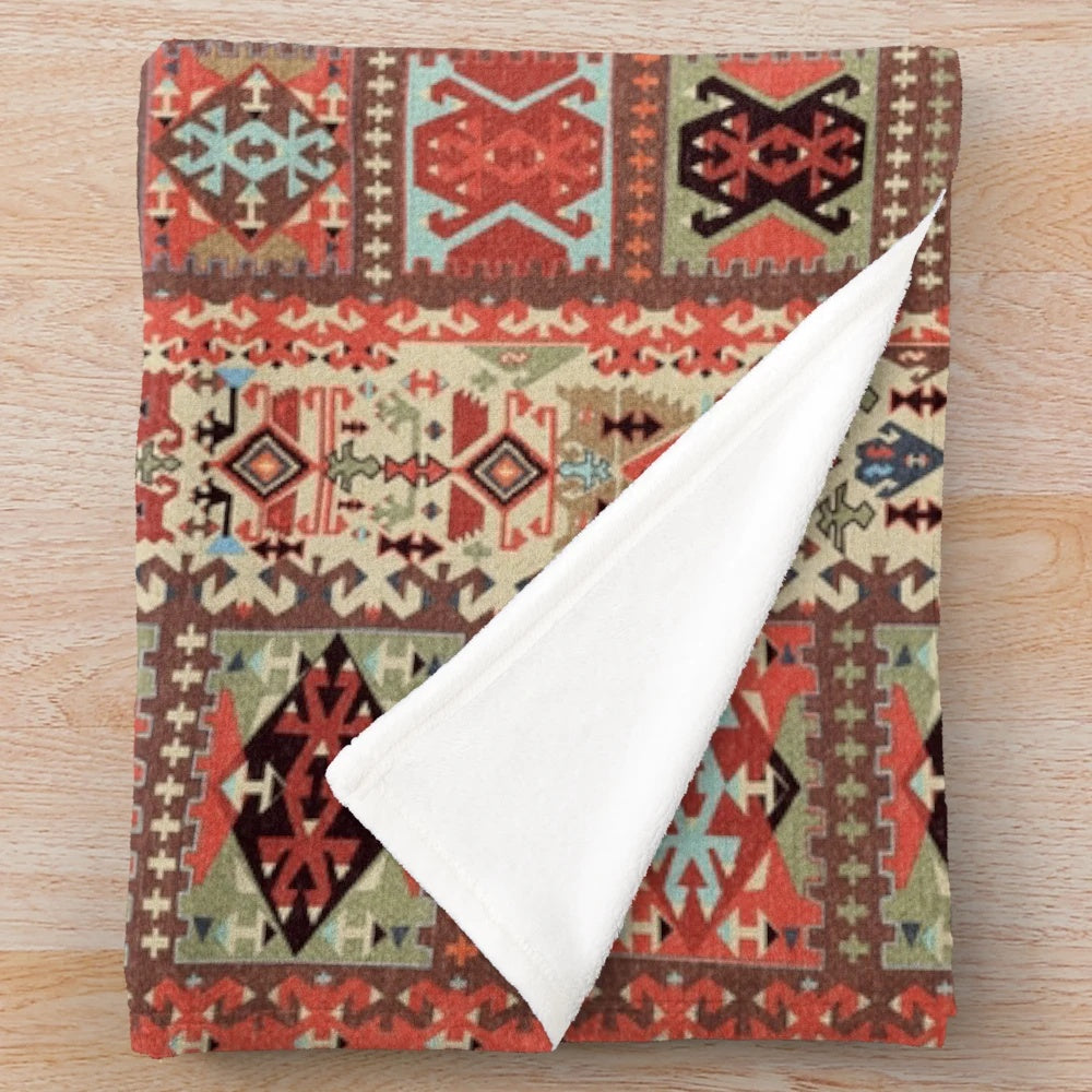 Soft and textured plush blanket with a Turkish kilim-inspired design
