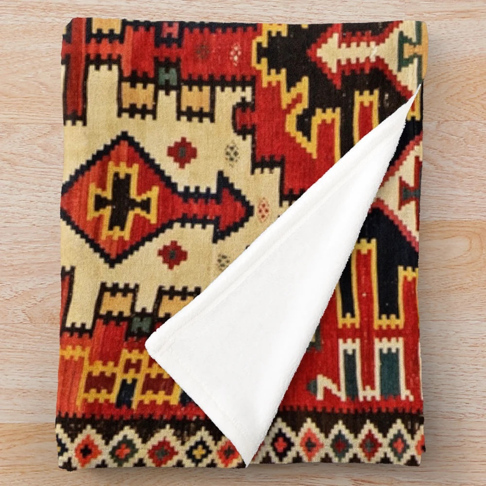 Antique Turkish kilim tribal rug print plush blanket