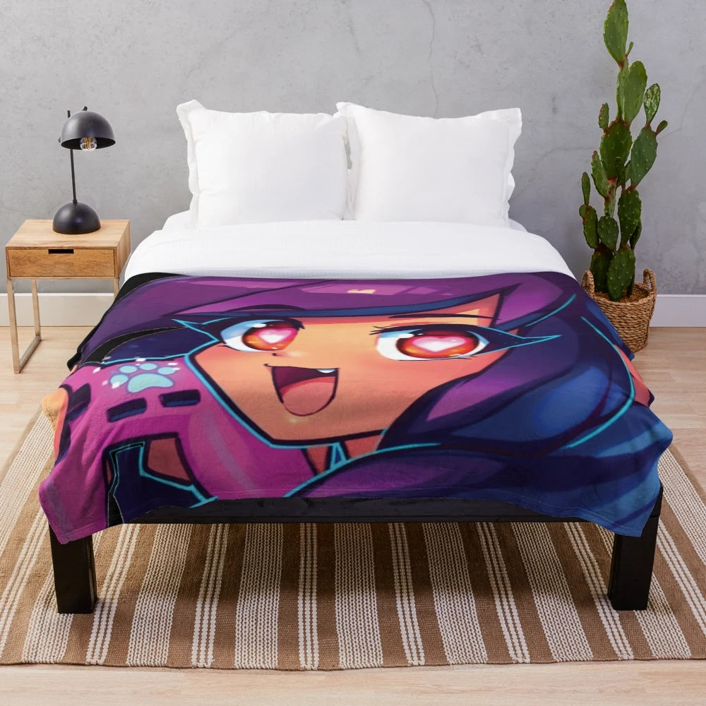 Aphmau-inspired plush blanket featuring video game elements