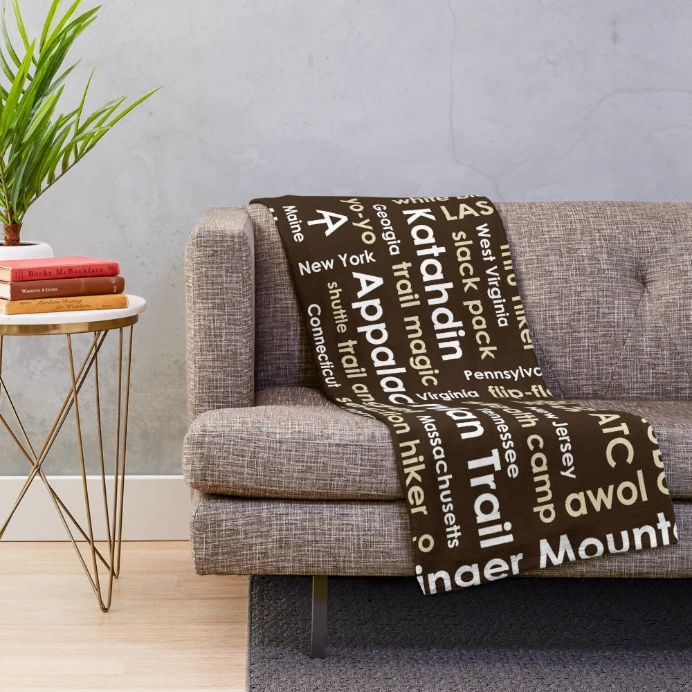 Appalachian Trail-themed plush blanket with word cloud design