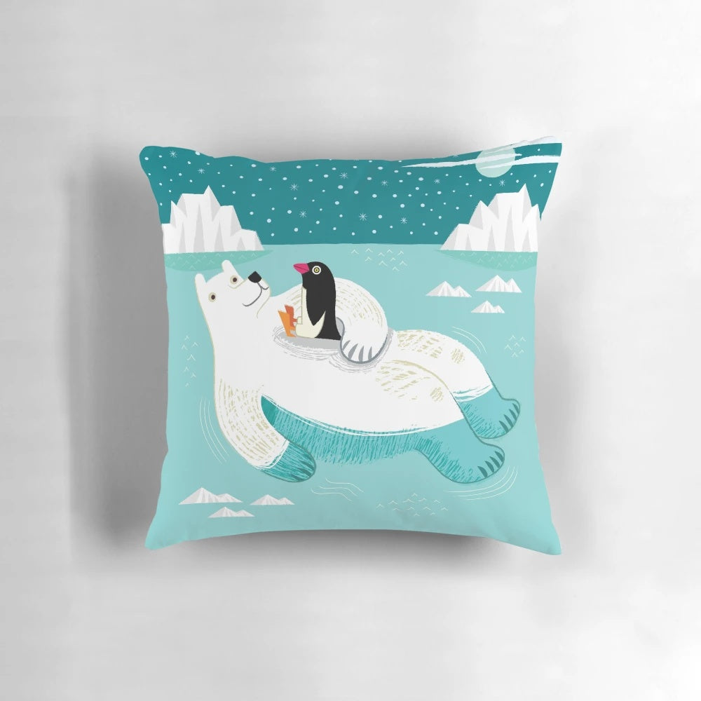 Soft, plush polar bear and penguin cuddle pillow for children