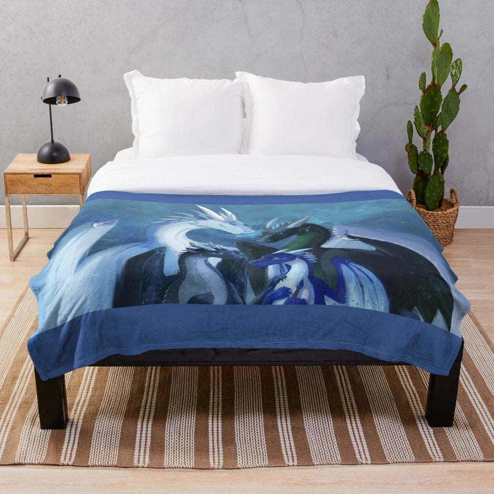 Soft, plush Wings of Fire inspired blanket featuring Arctic, Foeslayer, and Whiteout designs