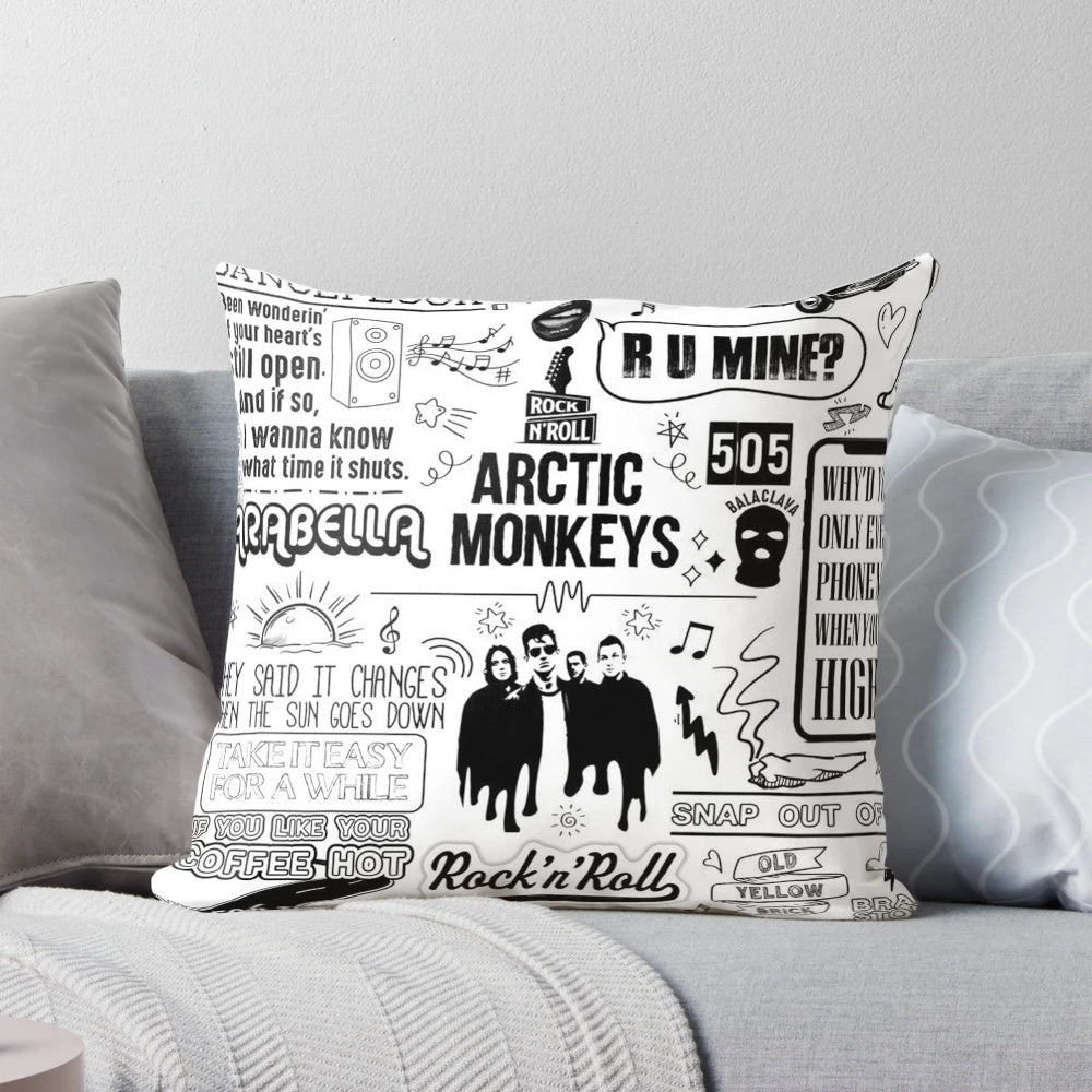 A soft, comfortable pillow featuring the face of the popular indie rock band Arctic Monkey.