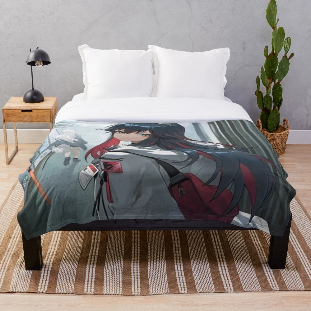 Arknights-inspired plush blanket with anime-style artwork