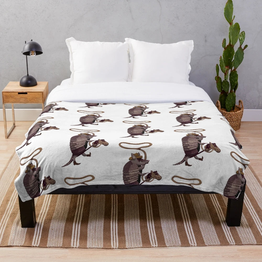 Armadillo cowboy plush blanket with lasso design
