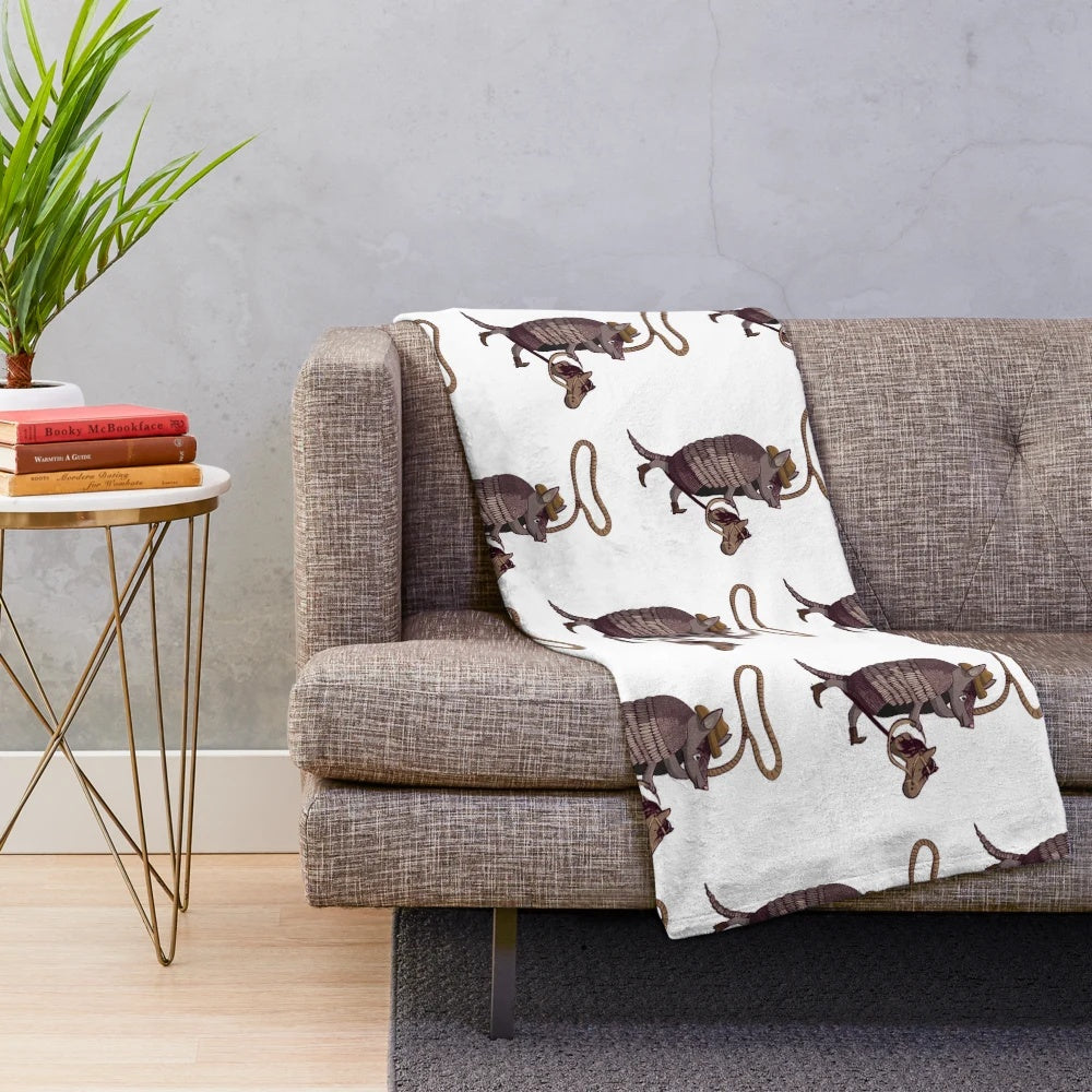 Armadillo cowboy plush blanket with lasso design