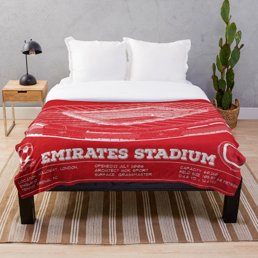 Arsenal FC plush blanket with Emirates Stadium graphic