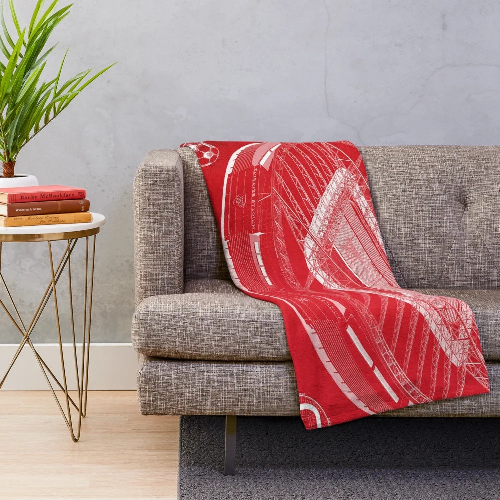 Arsenal FC plush blanket with Emirates Stadium graphic
