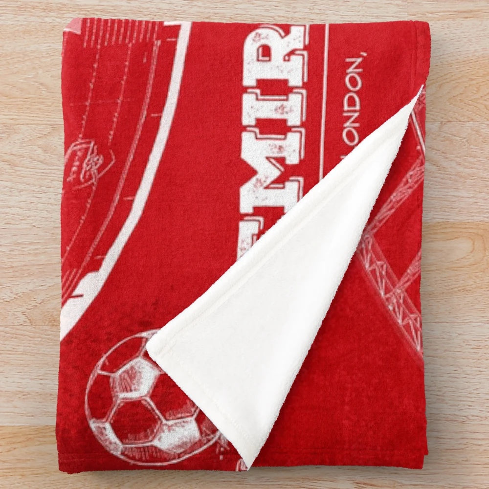 Arsenal FC plush blanket with Emirates Stadium graphic